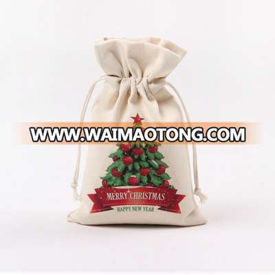 promotional chrismas gift packing canvas drawstring christmas bag