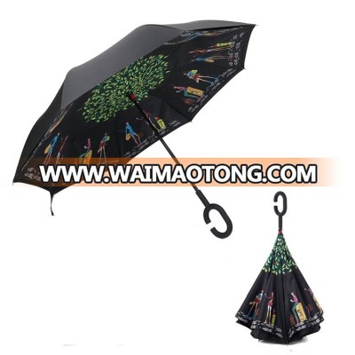 Color Stability auto open close C shape handle inverted umbrellas in panama xiamen umbrella