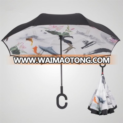 Most hotsale upside down inverted umbrella C-shaped handle car umbrella