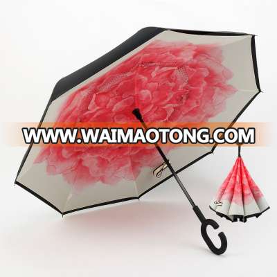 New Fashion Windproof Upside Down Car Umbrella Reverse Umbrella c handle