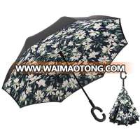 Fashion Patterned new umbrella branded name blank solid color inverted reverse umbrella