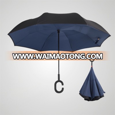 Fashion Patterned wholesale disposable low prices double layers upside-down full printed long handdle reverse umbrella