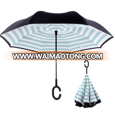 Amazon Hot Customized Logo china umbrella manufacturer cheap double layers c shape handle 190t 21"" 8k inverted umbrella