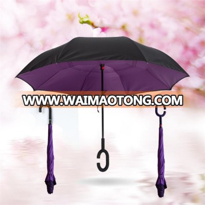 Factory price portable umbrella for car luxury high quality double layers 190t pongee magic inverted umbrella