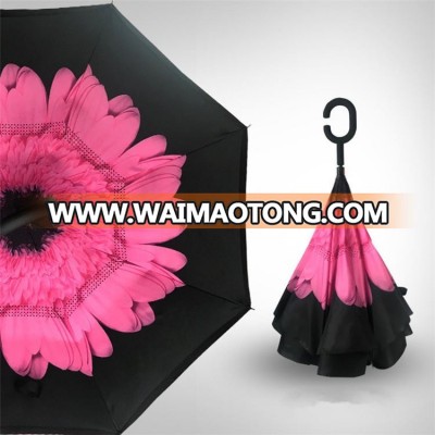 Manufacture various colors Inside-Out Folding for Car Use inverted umbrella with c handle