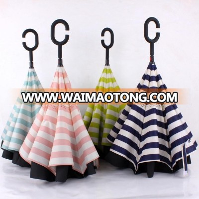 High quality C shape handle folding double layer reverse inverted umbrella