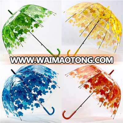 2017 fashion promotional ladies transparent leaf umbrella automatic folding