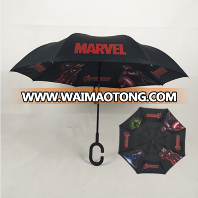 High quality C shape handle folding double layer reverse inverted umbrella