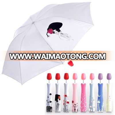 Factory promotional price rose flower bottle 5 fold advtising customized sun umbrella