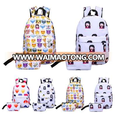 Fashion student Nylon leisure preppy style shoulder 2 pcs set emoji backpack