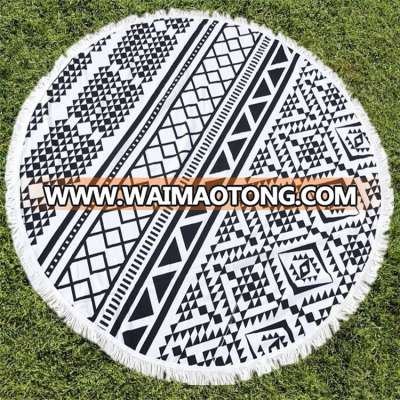 2017 China manufacturer wholesaler round microfiber beach towel with tassels