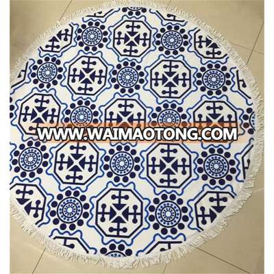 Brand new promotional digital printing large round mandala beach towel with tassels