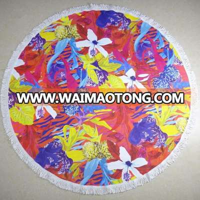 Brand new fringe custom printed round donut mandala microfiber beach towel